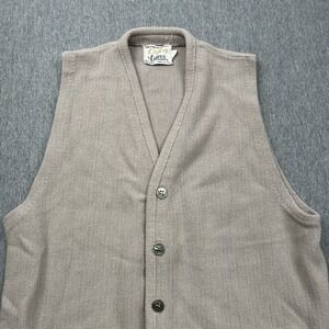 Vintage Campus Sweater‎ Vest Cardigan Knit Orlon Acrylic Medium Tan Pockets